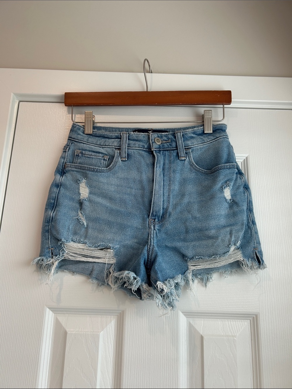 Hollister Light Blue Frayed Denim Shorts